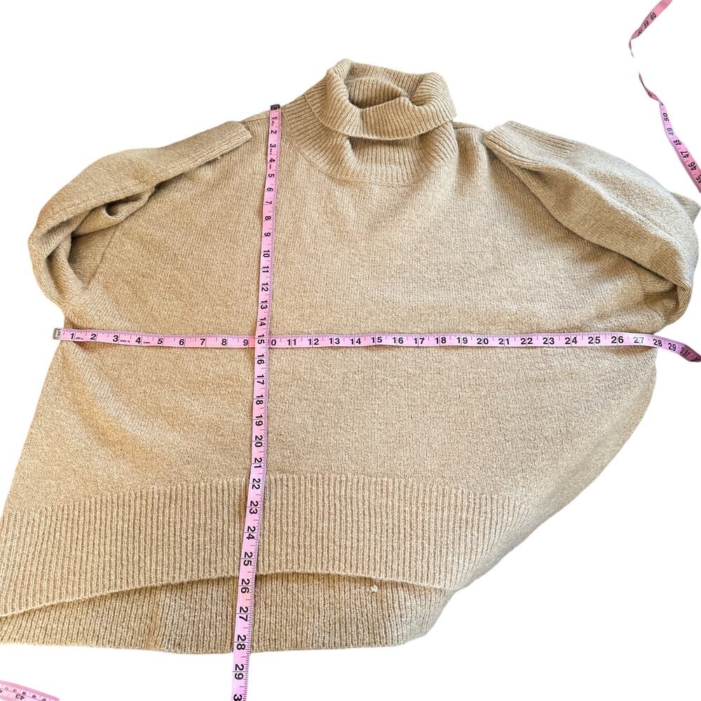French Connection Vacara Wool Blend Oversized Turtleneck Sweater Tan Beige Large - Picture 11 of 13
